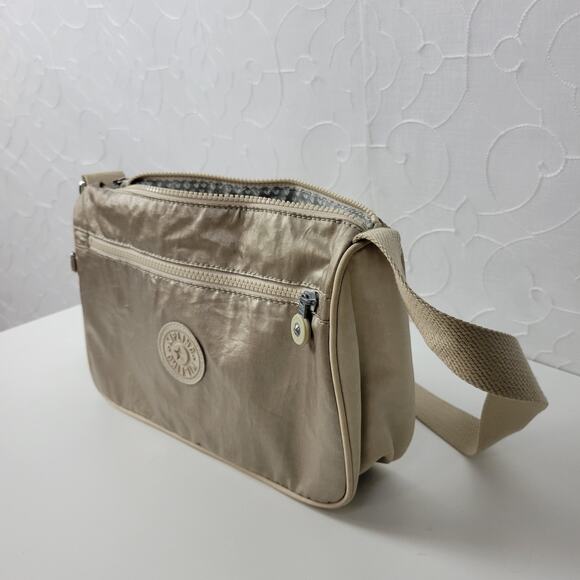 Kipling Callie Womens Crossbody Bag Gold Metallic Lightweight Casual Purse Bag - Picture 2 of 14
